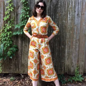1970s Wide Leg Bold print Jumpsuit Small / Medium
