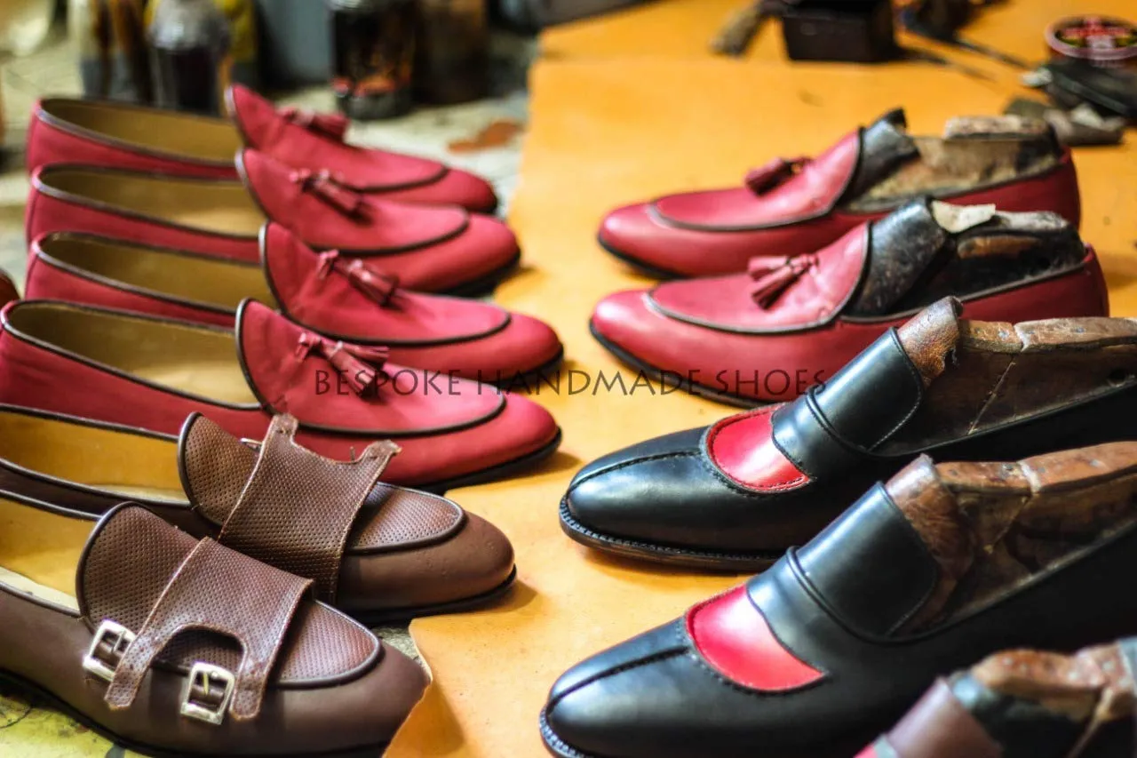 Bespoke Men's Handmade Brown Leather Shaded Toe Leather Slip On Loafer Casual Men's Shoes