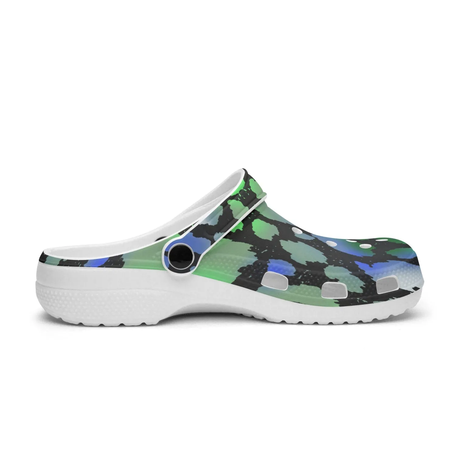 Blue & Green Camo Leopard Unisex Rubber Shoes up to size 12