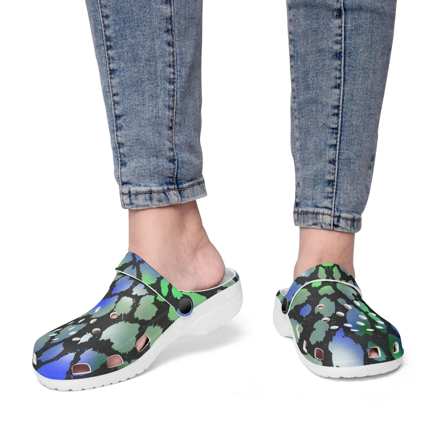 Blue & Green Camo Leopard Unisex Rubber Shoes up to size 12