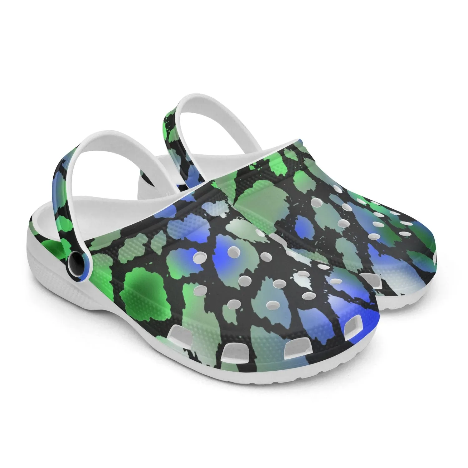 Blue & Green Camo Leopard Unisex Rubber Shoes up to size 12