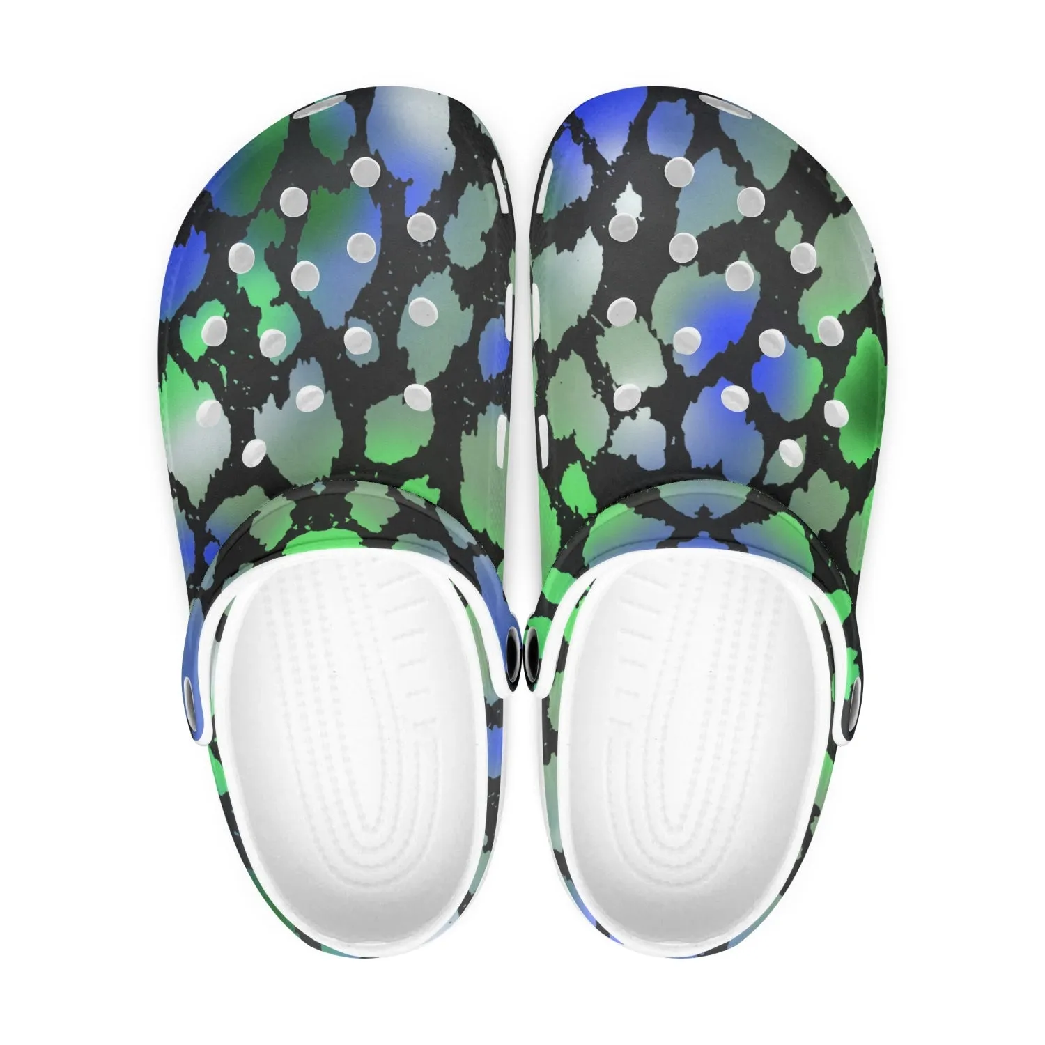 Blue & Green Camo Leopard Unisex Rubber Shoes up to size 12