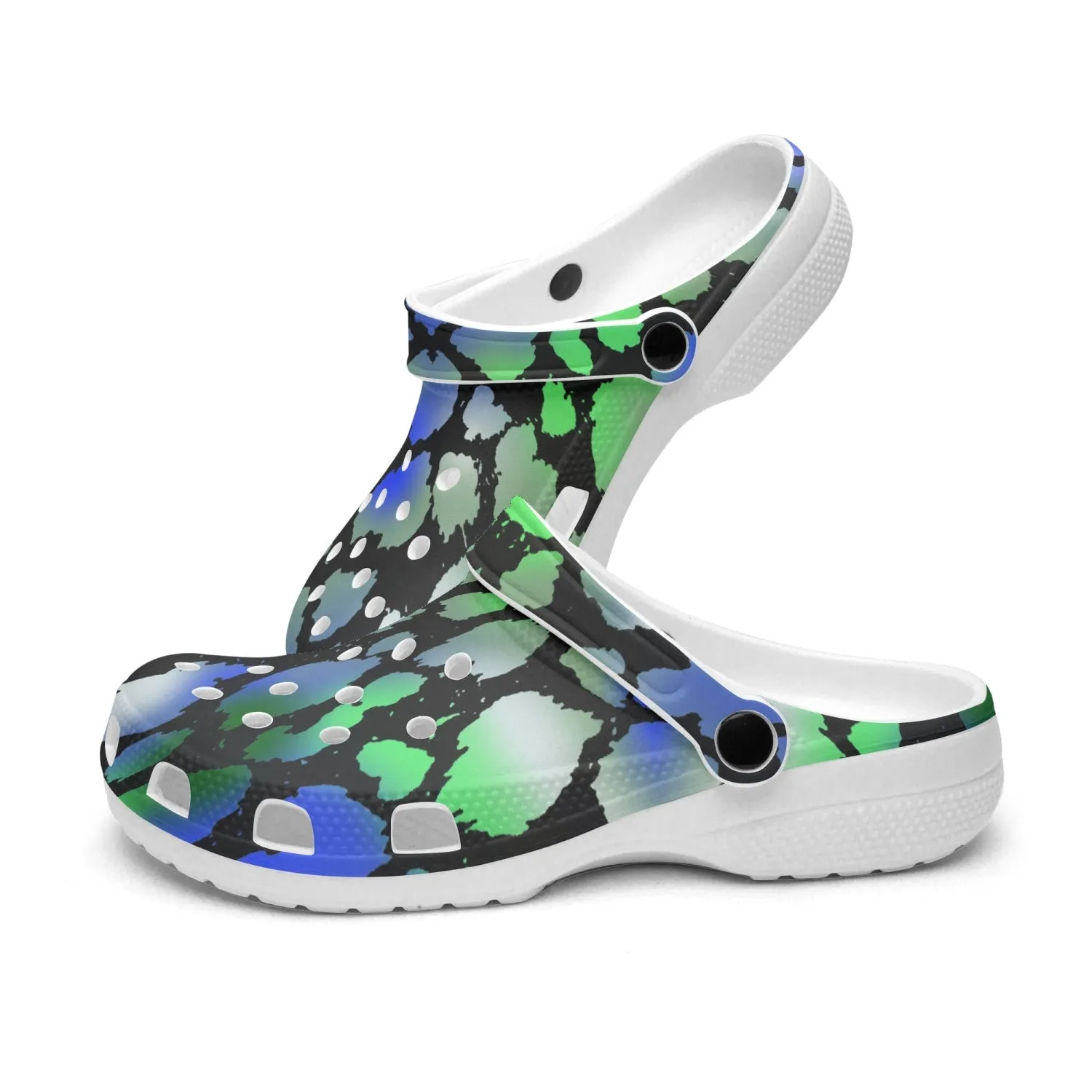 Blue & Green Camo Leopard Unisex Rubber Shoes up to size 12