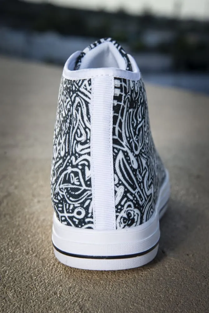 Devious Doodle Print Ladies Canvas High Top Sneaker