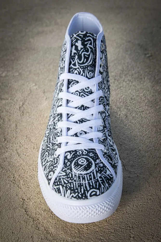 Devious Doodle Print Ladies Canvas High Top Sneaker