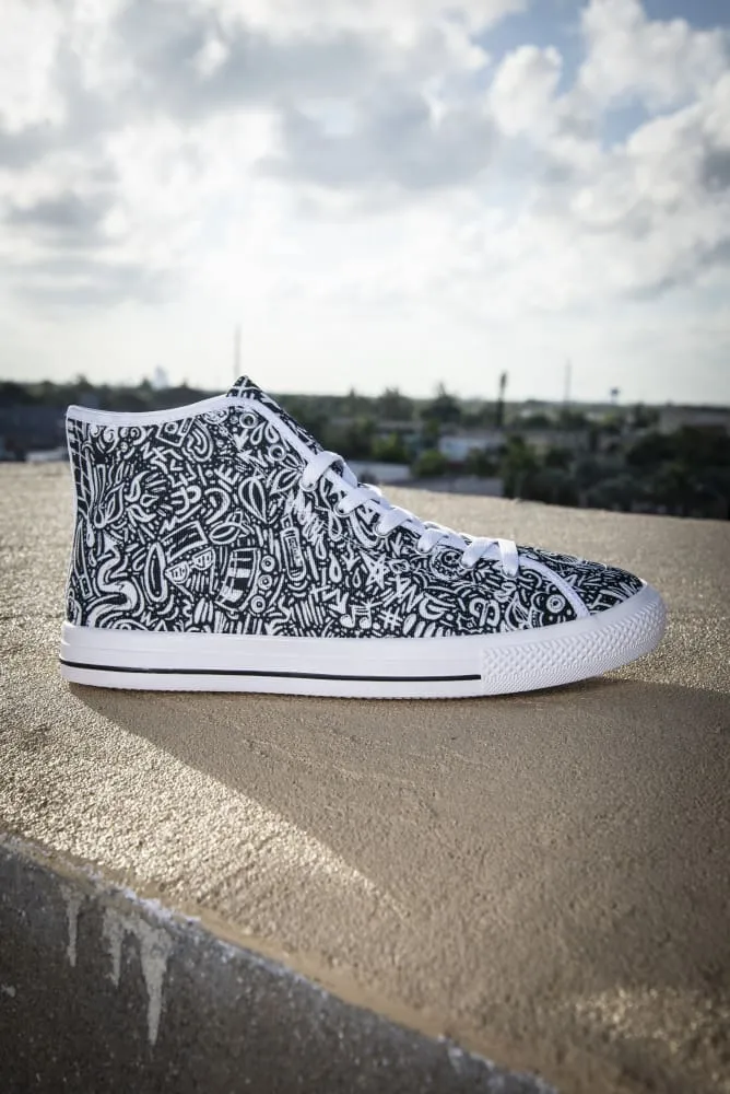 Devious Doodle Print Ladies Canvas High Top Sneaker