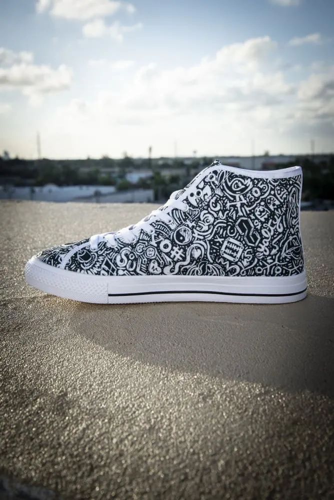 Devious Doodle Print Ladies Canvas High Top Sneaker