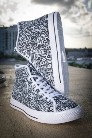 Devious Doodle Print Ladies Canvas High Top Sneaker