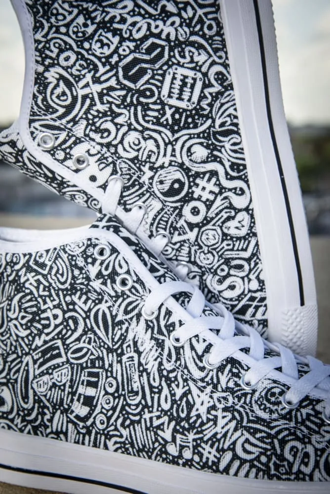 Devious Doodle Print Ladies Canvas High Top Sneaker
