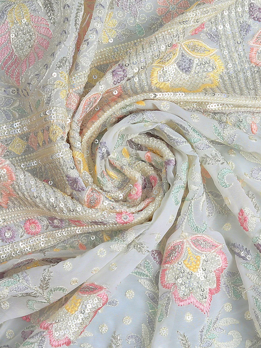 Dreamy White Georgette With Pastel Embroidery