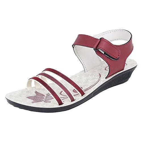 Earton Women's Footwear Maroon-817 Canvas Sandals (6 UK)