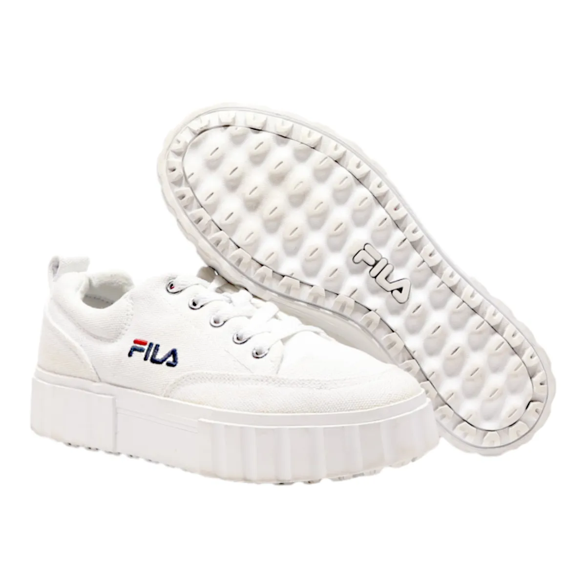 FILA Sandblast Platform Trainers White Canvas Womens UK 3.5