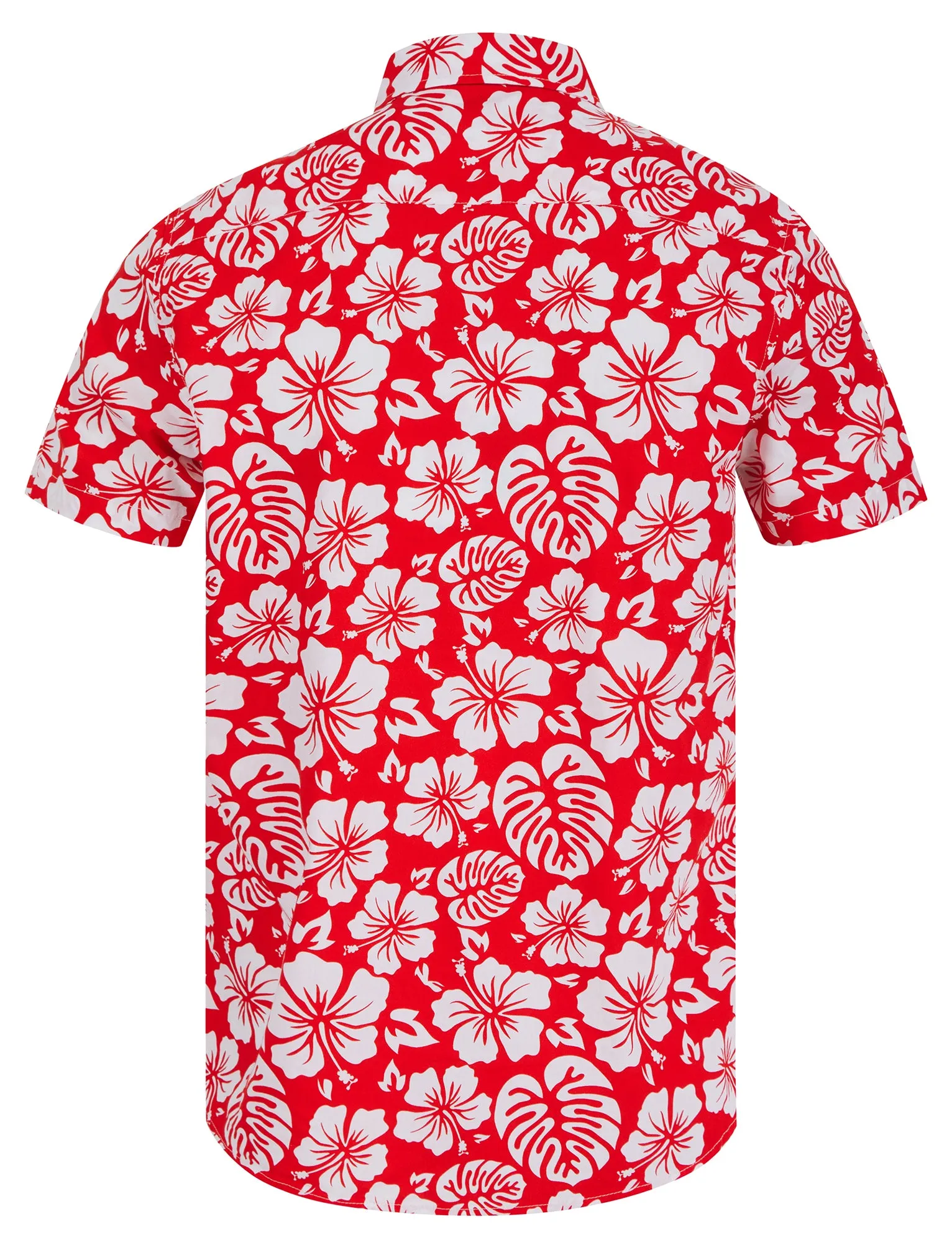 Hamoa Tropical Floral Print Short Sleeve Cotton Poplin Hawaiian Shirt in High Risk Red - Tokyo Laundry