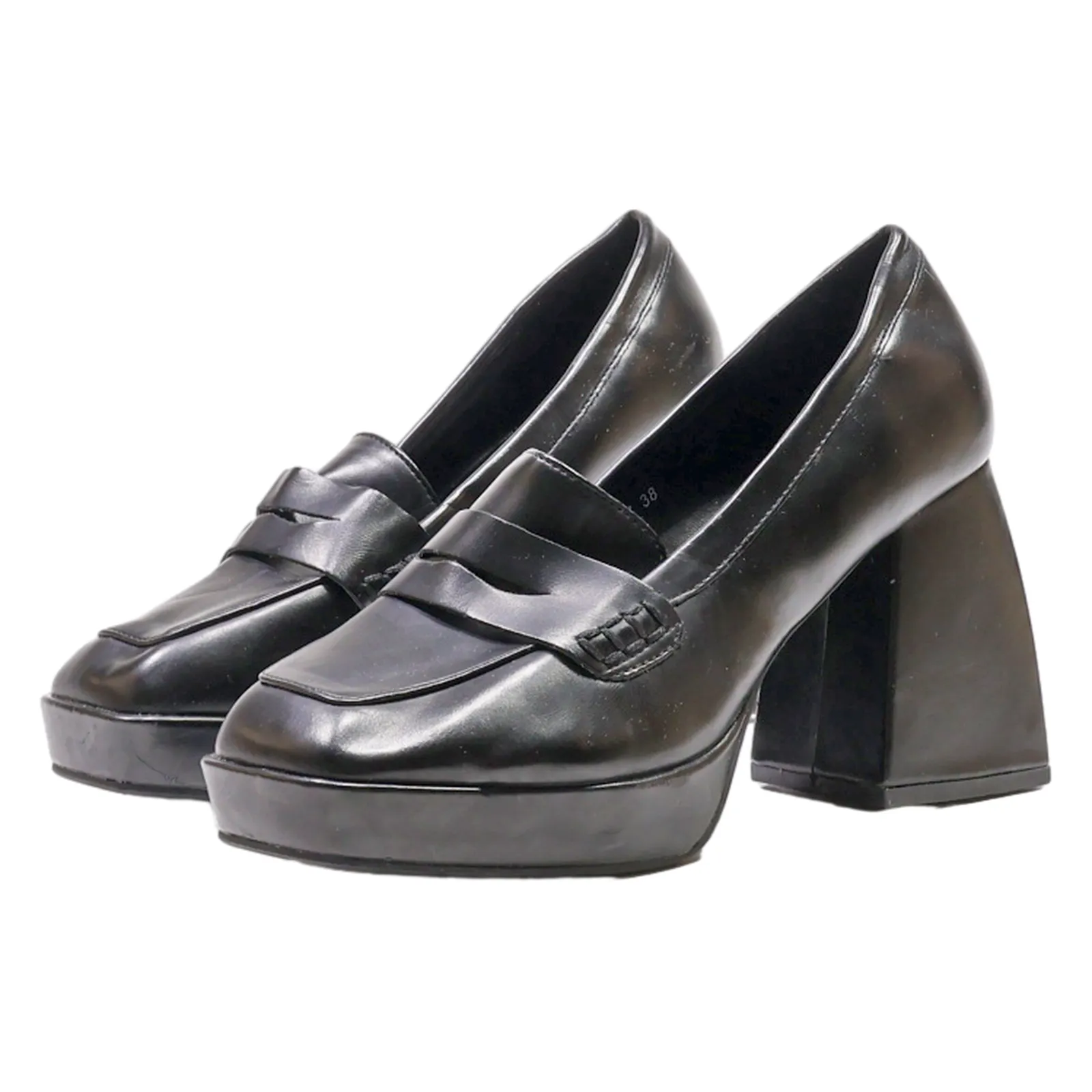IDEAL SHOES Platform Heels Black Canvas Womens UK 5