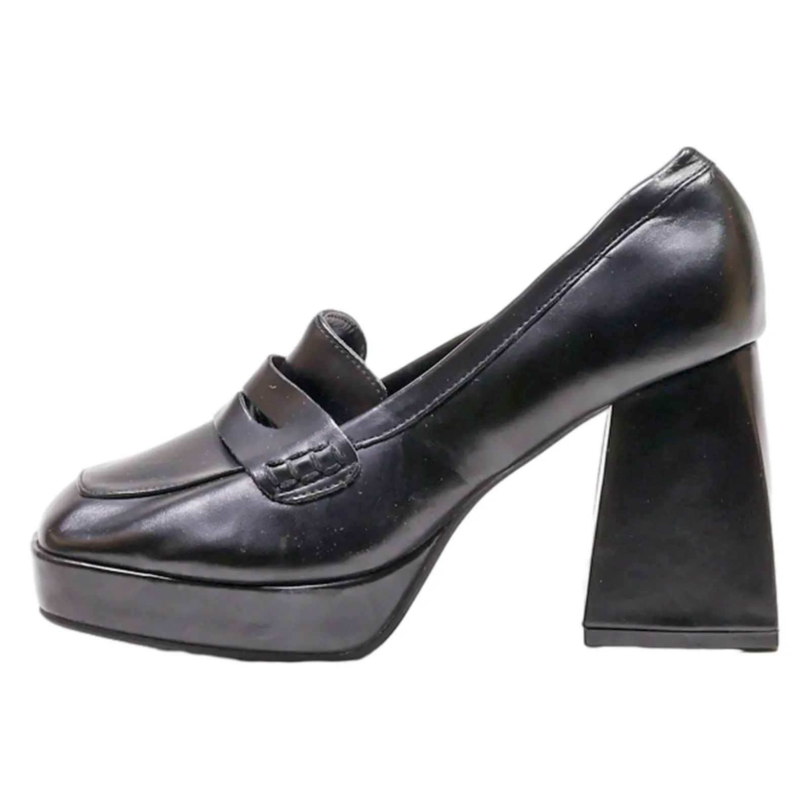 IDEAL SHOES Platform Heels Black Canvas Womens UK 5
