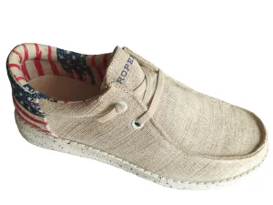 MENS BEIGE CANVAS WITH FLAG HEEL