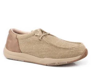 MENS TAN CANVAS WITH FAUX LEATHER HEEL