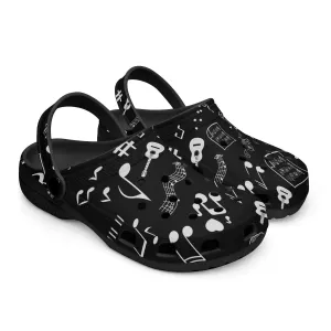 Musical Notes Black Unisex Rubber Shoes up to size 12