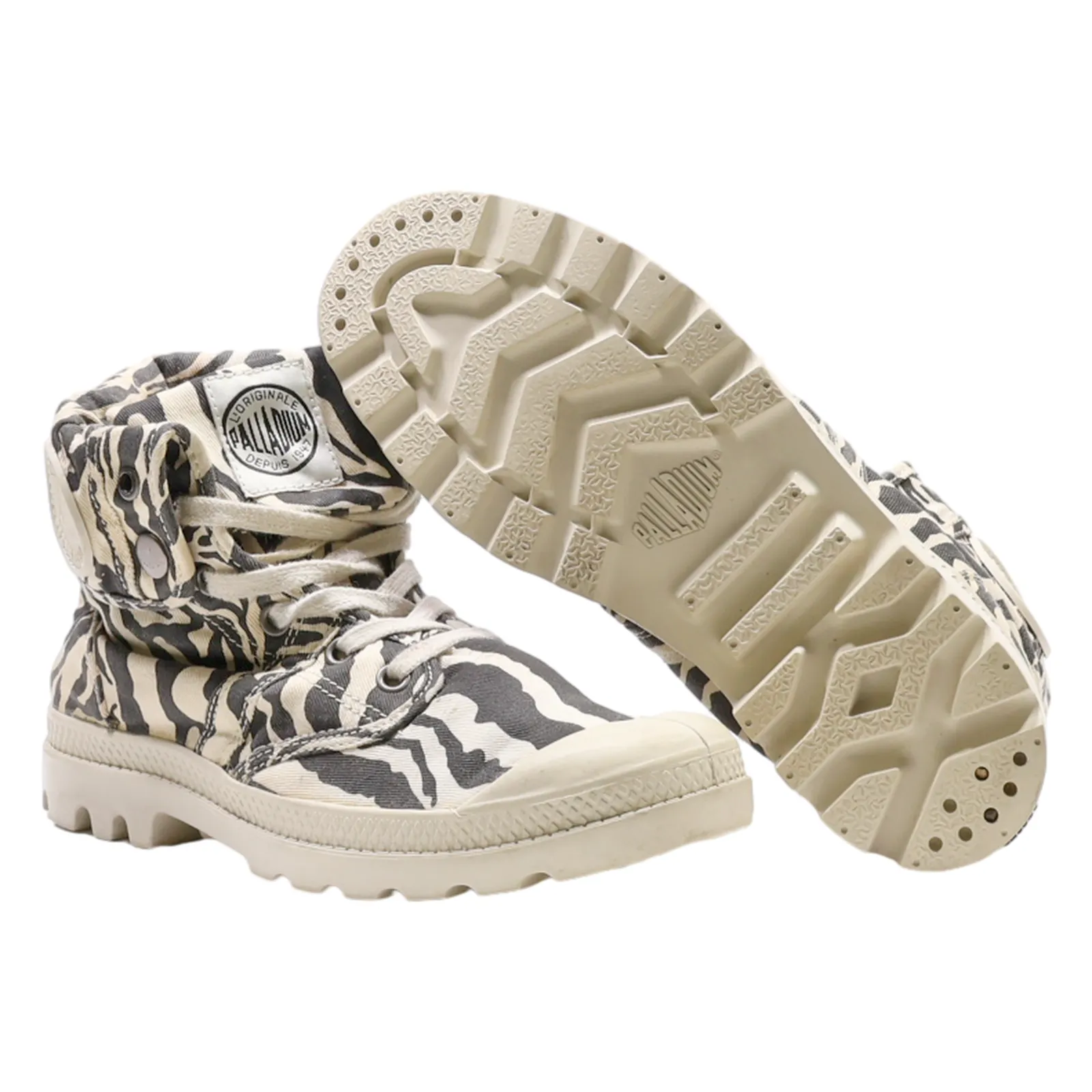 PALLADIUM Lace-Up Boots Cream Canvas Womens UK 4
