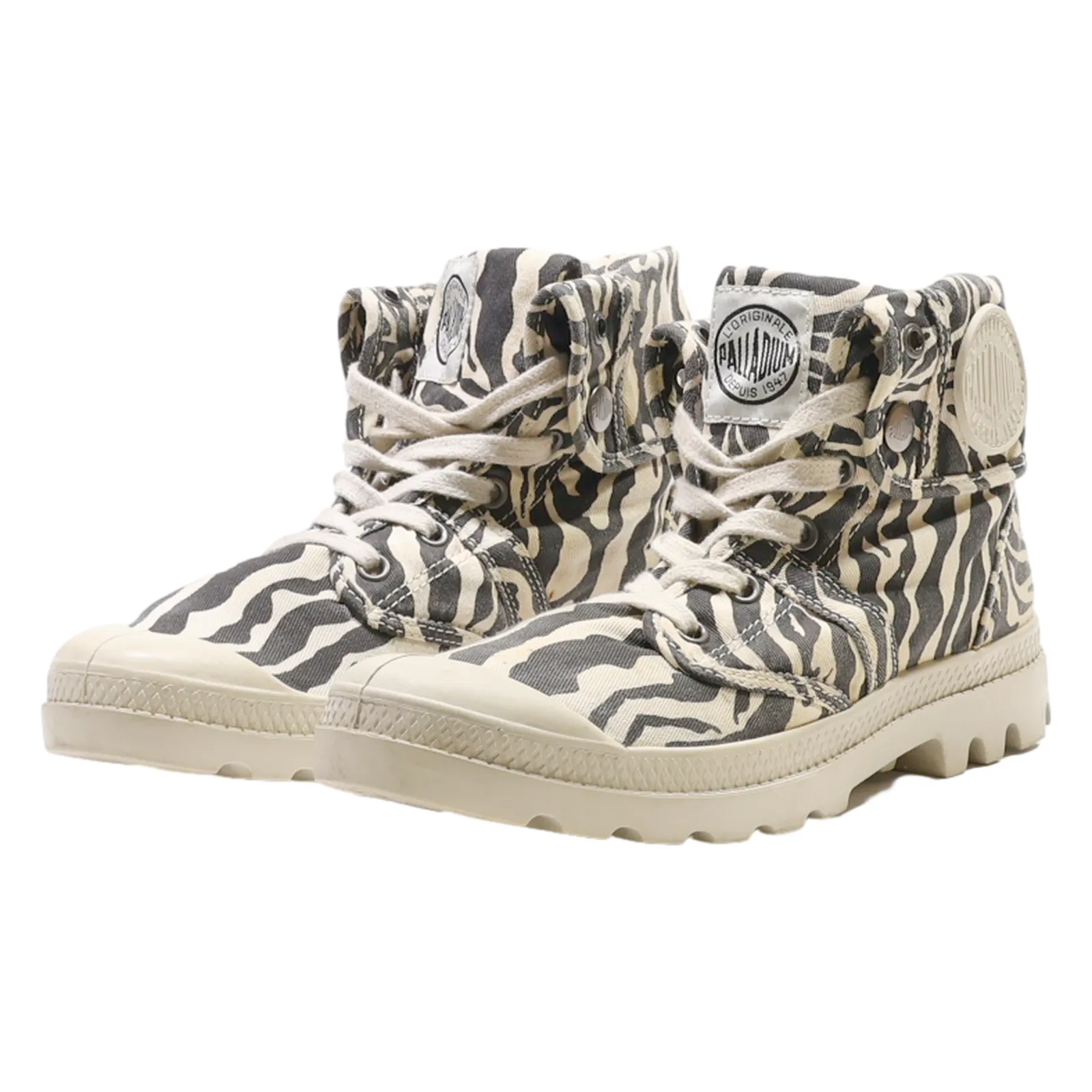PALLADIUM Lace-Up Boots Cream Canvas Womens UK 4