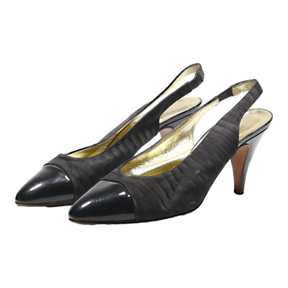 PEDRINO Slingback Heels Black Canvas Womens UK 5.5