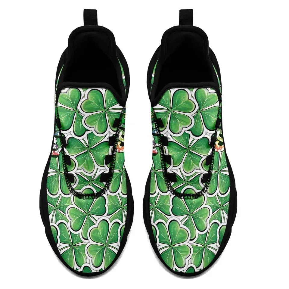 Personalized Unique Green and White Holiday Shoes, Custom Irish Spirit Sneakers, Stylish Unisex Shoes