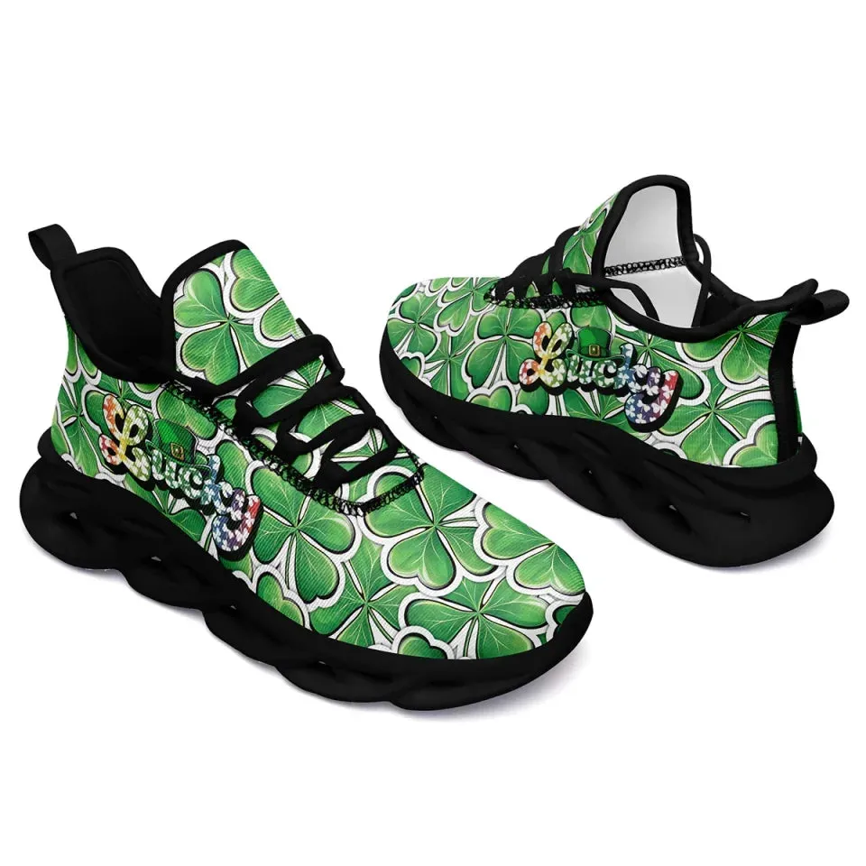 Personalized Unique Green and White Holiday Shoes, Custom Irish Spirit Sneakers, Stylish Unisex Shoes