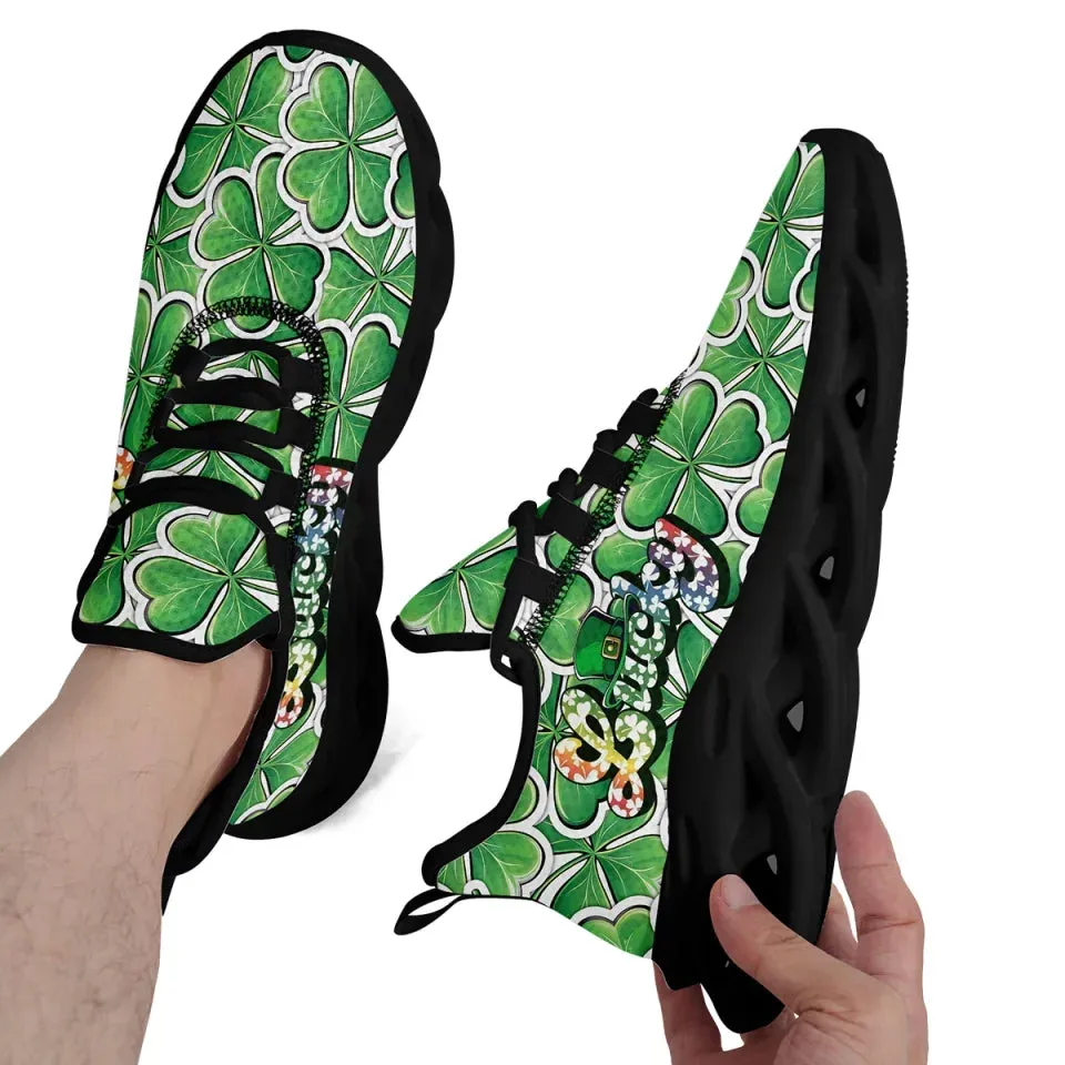Personalized Unique Green and White Holiday Shoes, Custom Irish Spirit Sneakers, Stylish Unisex Shoes