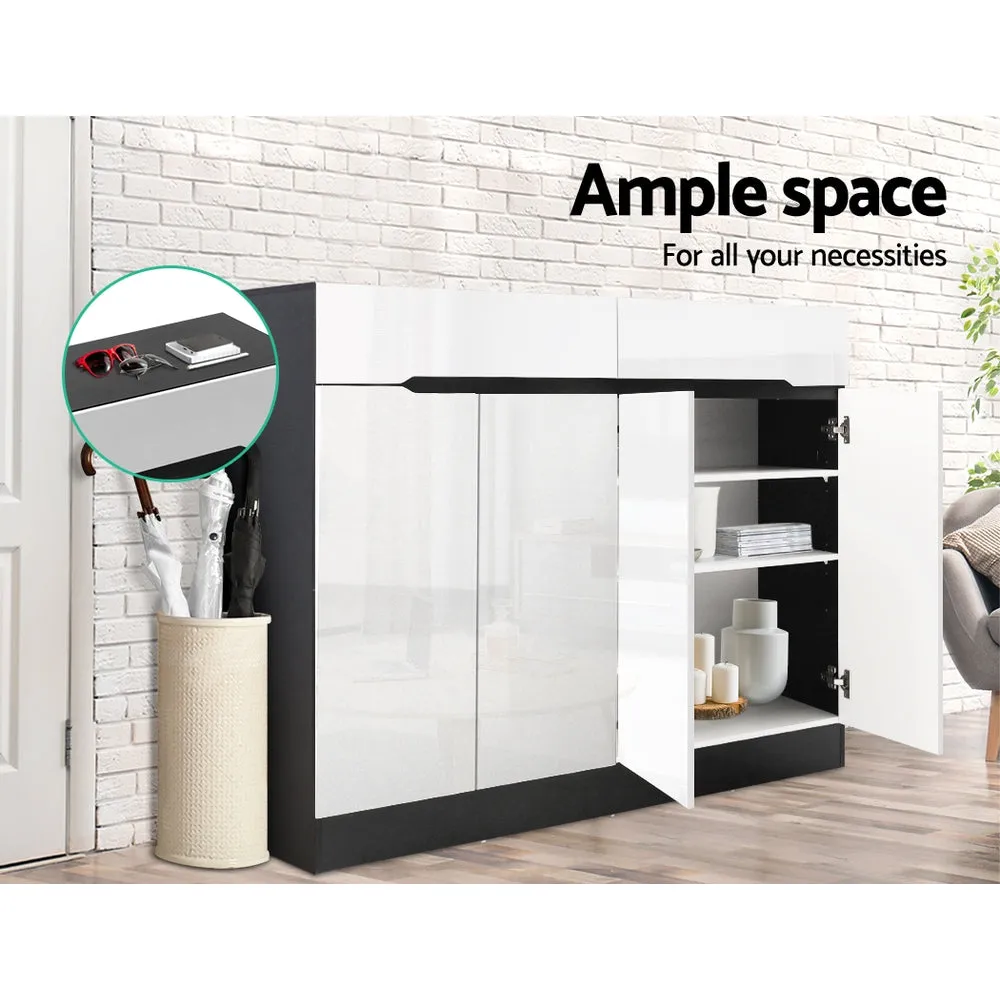 Shoe Cabinet 120cm High Gloss Storage Rack Cupboard Shelf Drawers