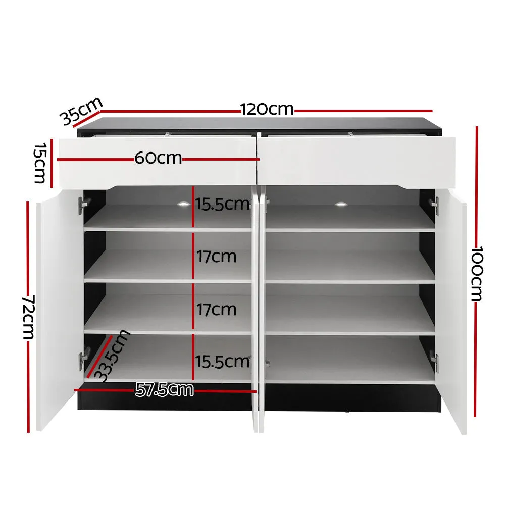 Shoe Cabinet 120cm High Gloss Storage Rack Cupboard Shelf Drawers
