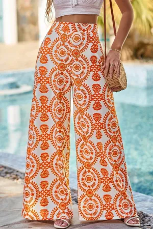 Spice Route Pumpkin Printed Wide Leg Pants