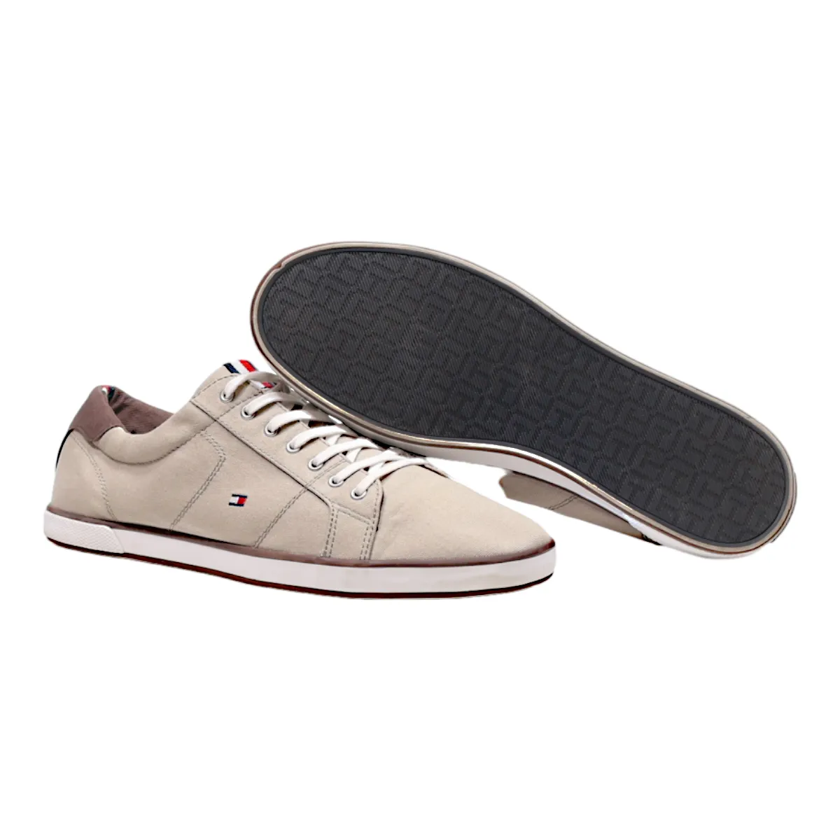 TOMMY HILFIGER Low Top Trainers Beige Canvas Mens UK 10