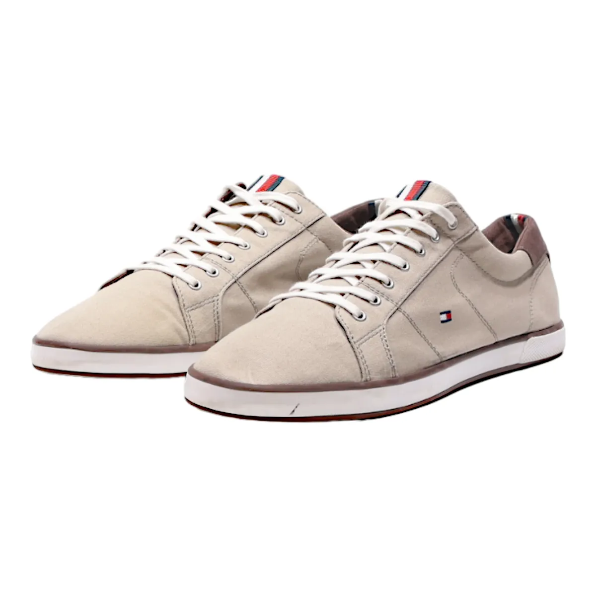 TOMMY HILFIGER Low Top Trainers Beige Canvas Mens UK 10