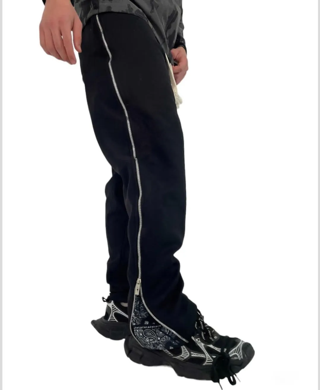 Trendy Bandana Side Long Zip Baggy Track