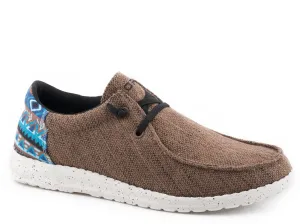WOMENS BROWN CANVAS WITH MULTI AZTEC HEEL