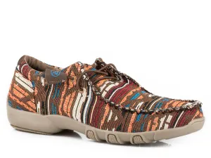 WOMENS MULTI BROWN AZTEC CANVAS CHUKKA WITH TWO EYELETS  ELASTIC LACES